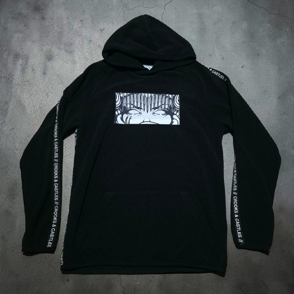 Crooks & Castles Graphic Print Hoodie‎ Black White Pullover Sweatshirt Men's M
